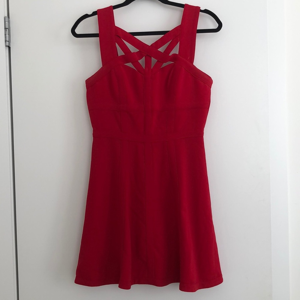 Red crossed BCBG Dress